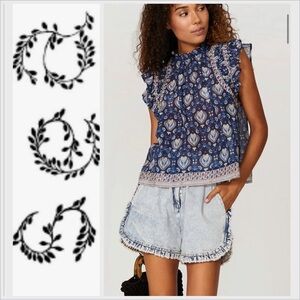 Sea New York Navy and White Floral Blouse